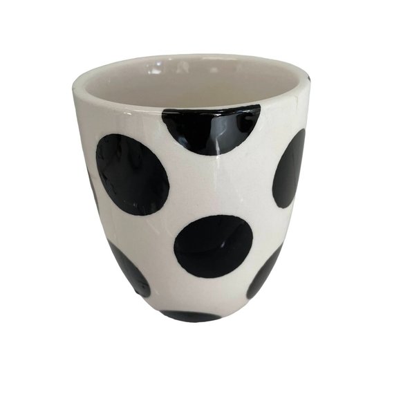 Flair Coffee Mug Cup Tea Polka Dot Deco Large White Black Spotted 14oz Size 4.5" - Picture 2 of 9